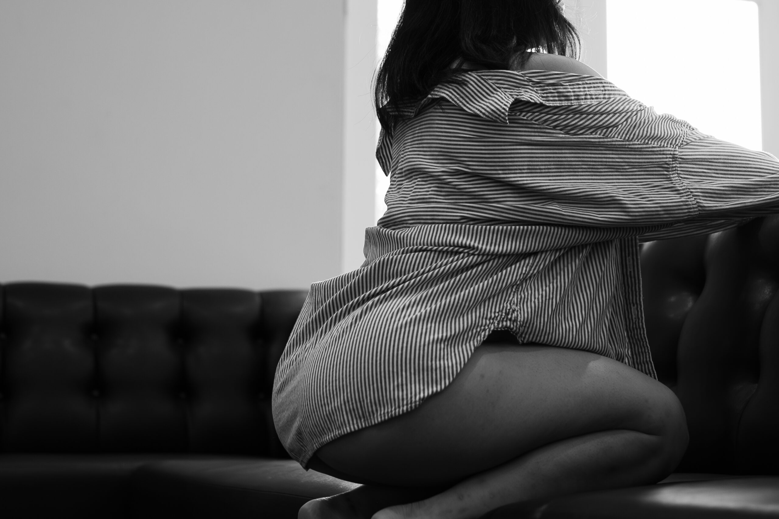 Maternity Boudoir session Los Angeles California in button down shirt