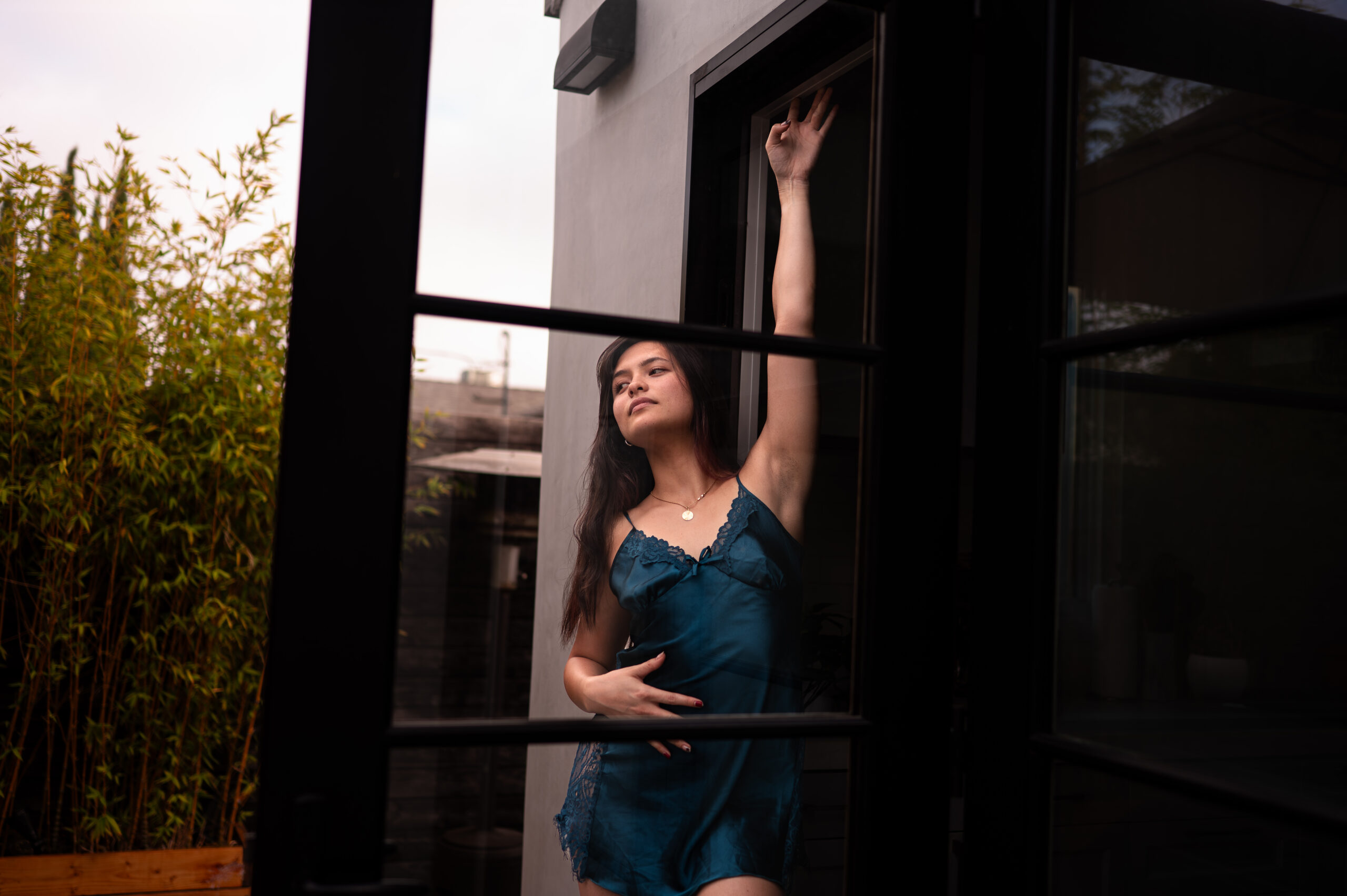 Los Angeles studio boudoir photography in a slip dress.
